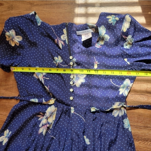 Vintage 80s/90s Jonathan Martin Blue Polka Dot Floral Maxi Dress Button Down - Picture 9 of 15